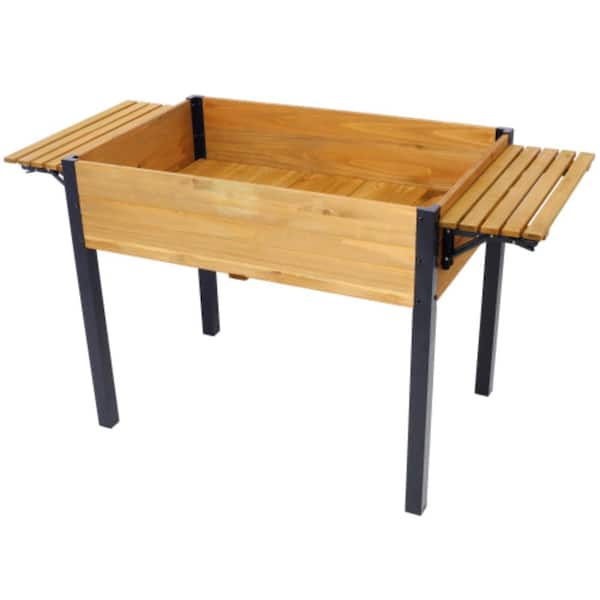 A Anleolife Brown Raised Garden Bed, Metal Leg Wood Planter Boxes