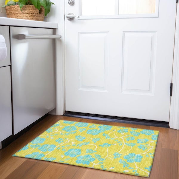 Mayfield Premium Machine Washable Abstract AMF1034 Yellow 2 ft. x 3 ft. Area Rug