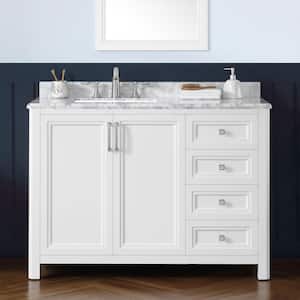 Sandon 48 in. Single Sink Freestanding White Bath Vanity with Carrara Marble Top (Assembled)