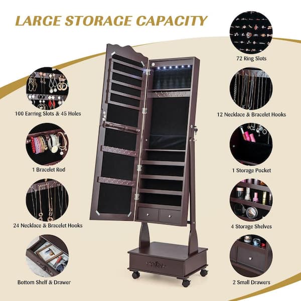 HONEY JOY Lockable Jewelry Cabinet Large Capacity Makeup Organizer with  Mirror Built-in Makeup Mirror 5 Storage Shelves TOPB007155 - The Home Depot