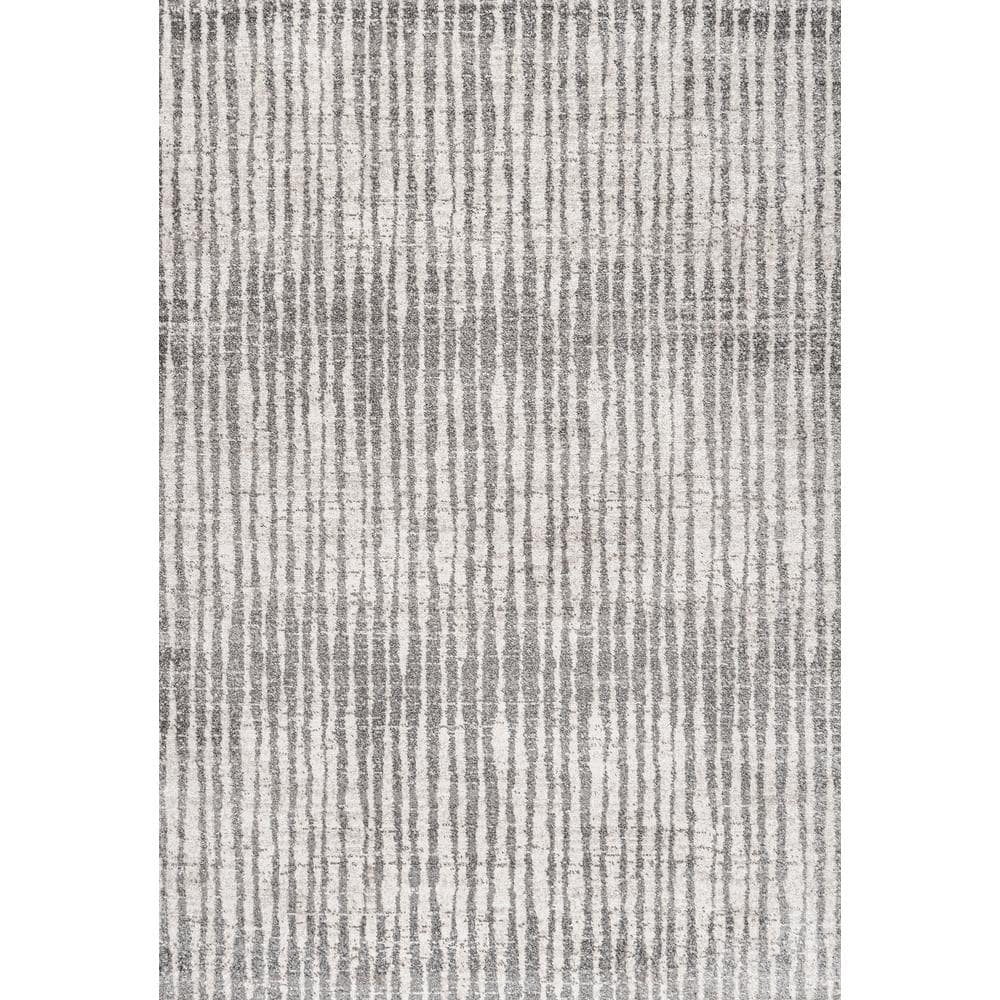 Skoura 3' x 5' Beige and Gray Stripe Synthetic Area Rug