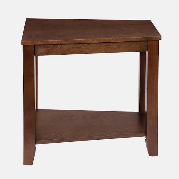 wetiny 16 in. Espresso Wedge Shape Wood End Table with Lower Shelf