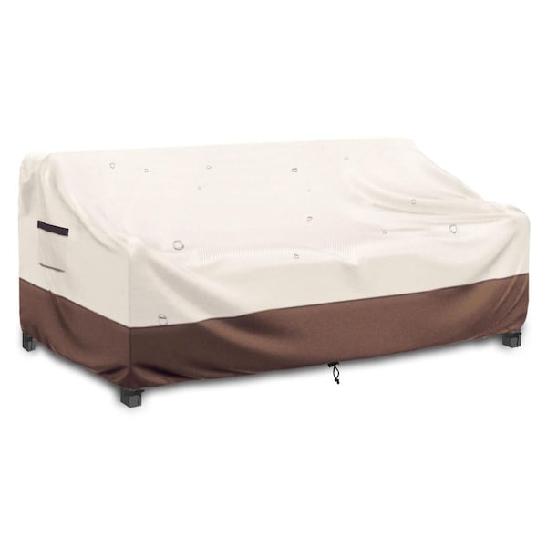 76 W x 32 D x 31 in. H Beige and Brown Heavy Duty Waterproof Patio Furniture Cover for 3-Seater Outdoor Couch