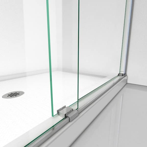 Essence 56 in. to 60 in. x 76 in. Semi-Frameless Sliding Shower Door in Brushed Nickel with Clear Glass