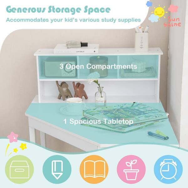 Costway 2-Piece Kids Wood Top White Corner Desk and Chair