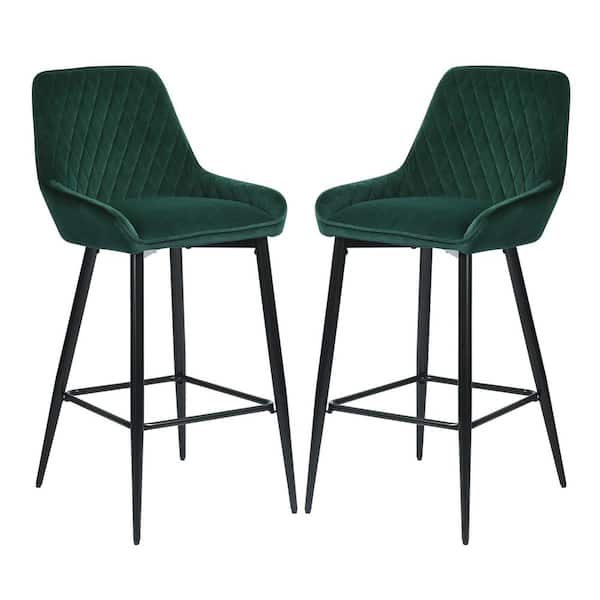 Homy Casa Rabiot 29 in. Green Upholstered Low Back Metal Frame Bar Stool with Velvet Seat ( Set of 2)