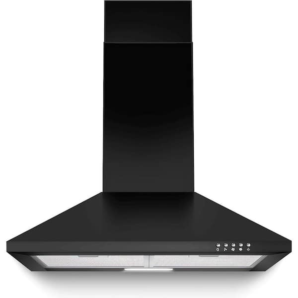 24 in. 450 CFM Black Wall Mount Range Hood Ducted/Ductless Convertible Downdraft System with 3-speed