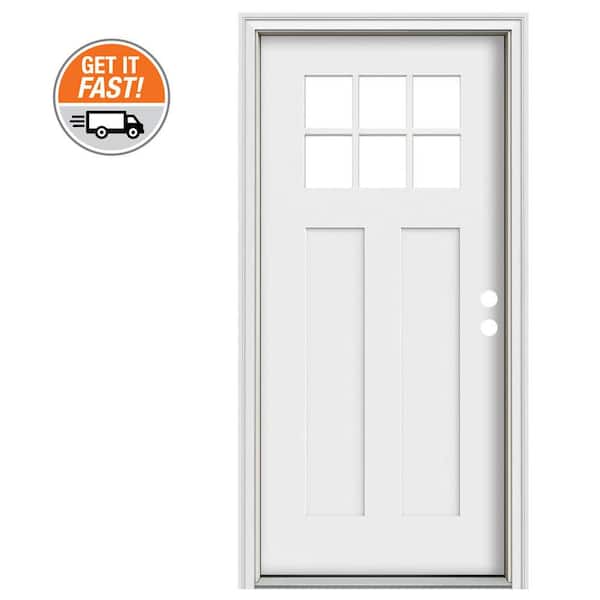 36 in. x 80 in. 2 Panel LeftHand/Inswing 6 Lite Clear Direct Glaze White Fiberglass Prehung FrontDoor w/ White Interior