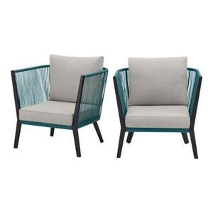 Heather Glen Metal Outdoor Dining Chairs with Stone Gray Cushions (2-Pack)