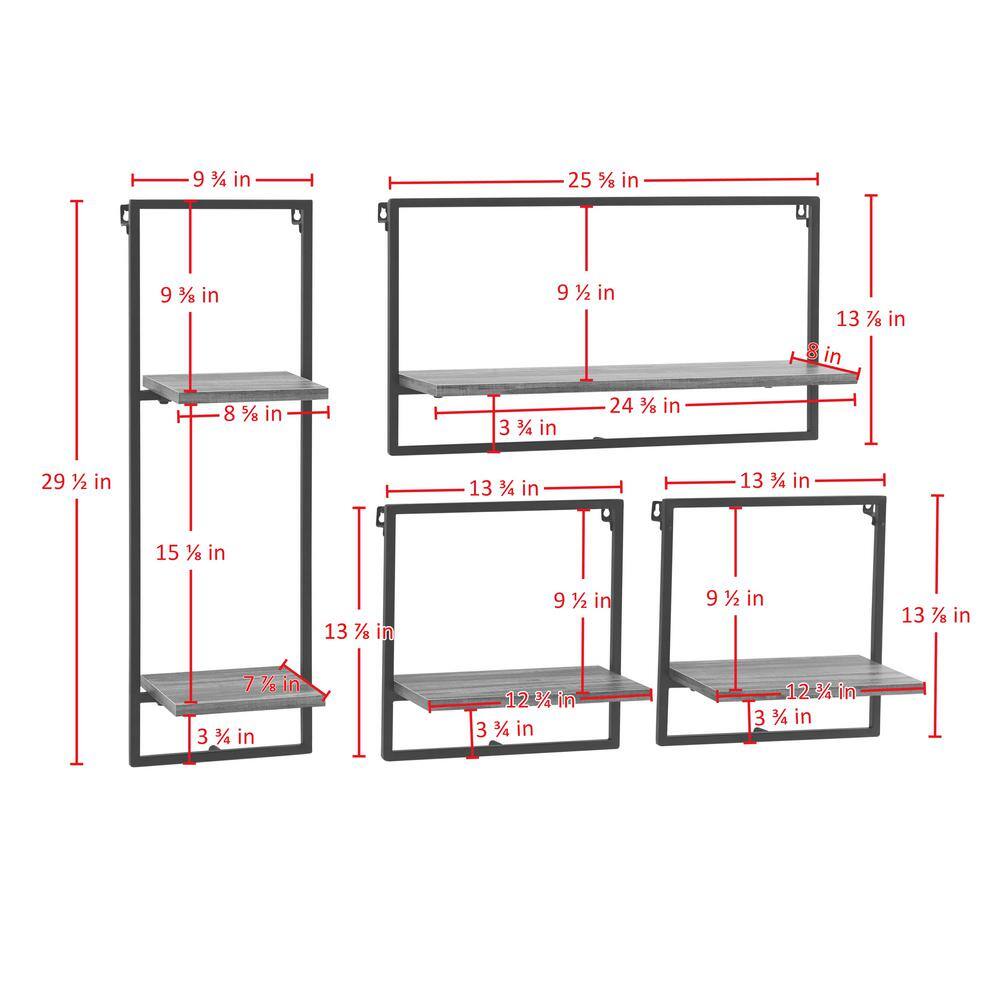 Rustic Black Metal Frame Floating Wall Shelf Set