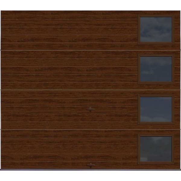 Clopay Modern Steel 9 ft. X 7 ft. 18.4 R-Value Insulated Wook Look Walnut Garage Door with Windows