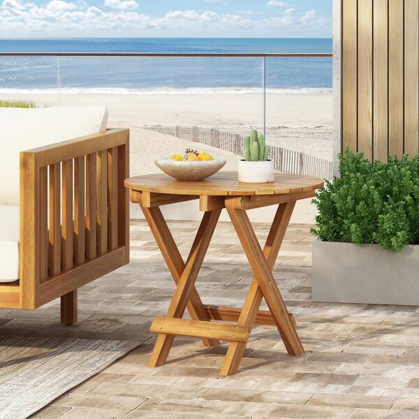 Acacia Wood Folding Indoor Outdoor Side End Table, Coffee Table