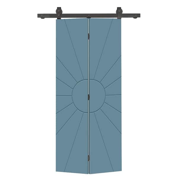 CALHOME Sun 24 in. x 80 in. Dignity Blue Painted MDF Modern Bi-Fold Barn Door with Sliding Hardware Kit