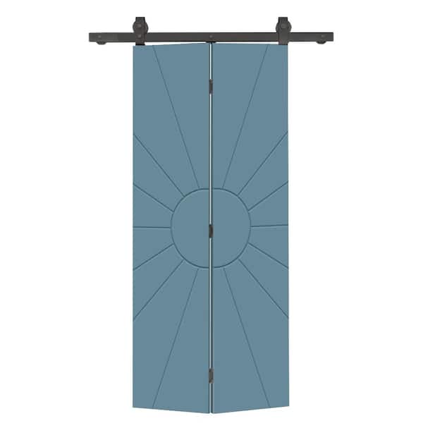 CALHOME Sun 28 in. x 80 in. Dignity Blue Painted MDF Modern Bi-Fold Barn Door with Sliding Hardware Kit