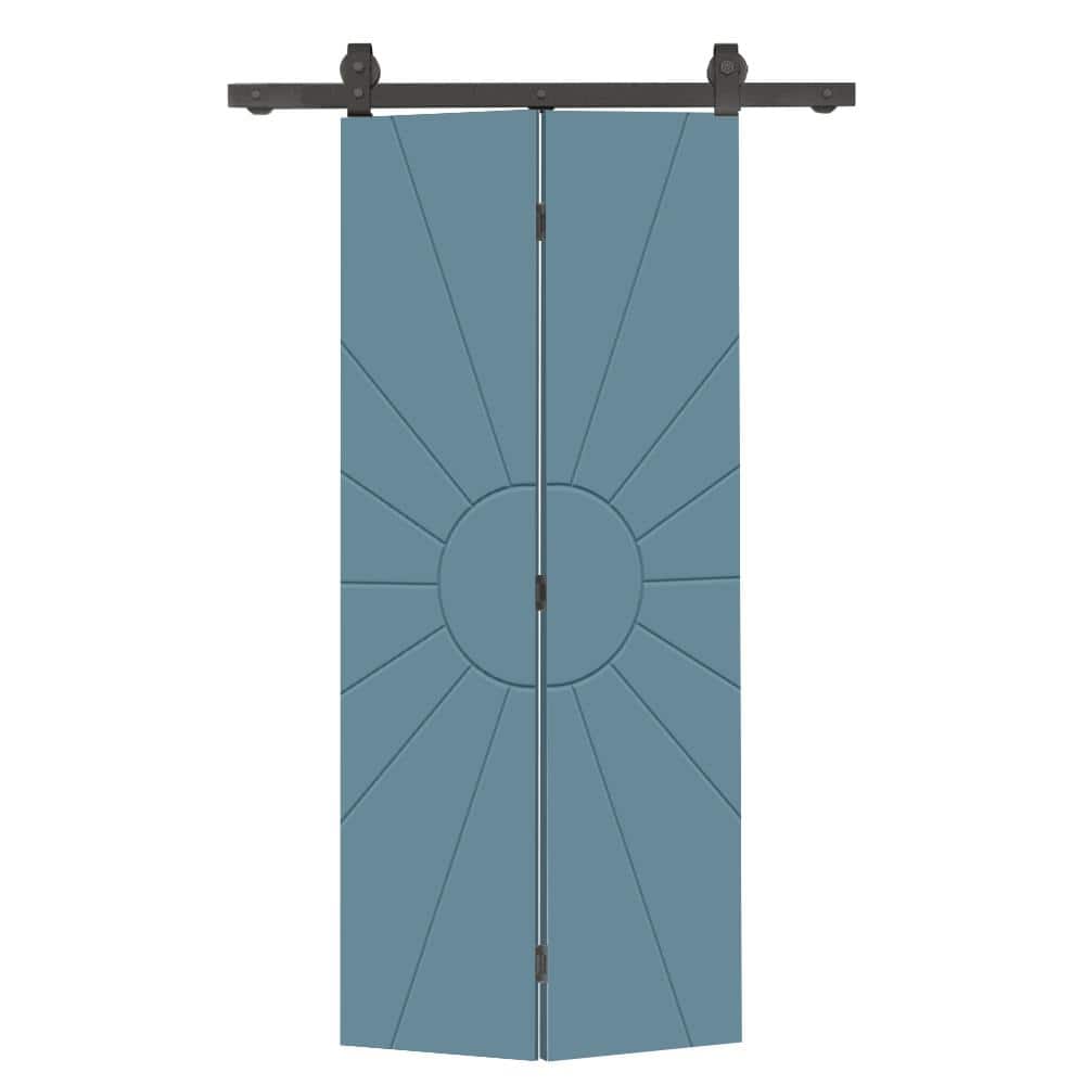 Sun 38 in. x 80 in. Dignity Blue Painted MDF Modern Bi-Fold Barn Door with Sliding Hardware Kit price history on PriceWatchPro