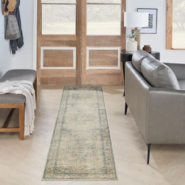 Astra Machine Washable Light Blue 2 ft. x 10 ft. Center medallion Traditional Runner Area Rug