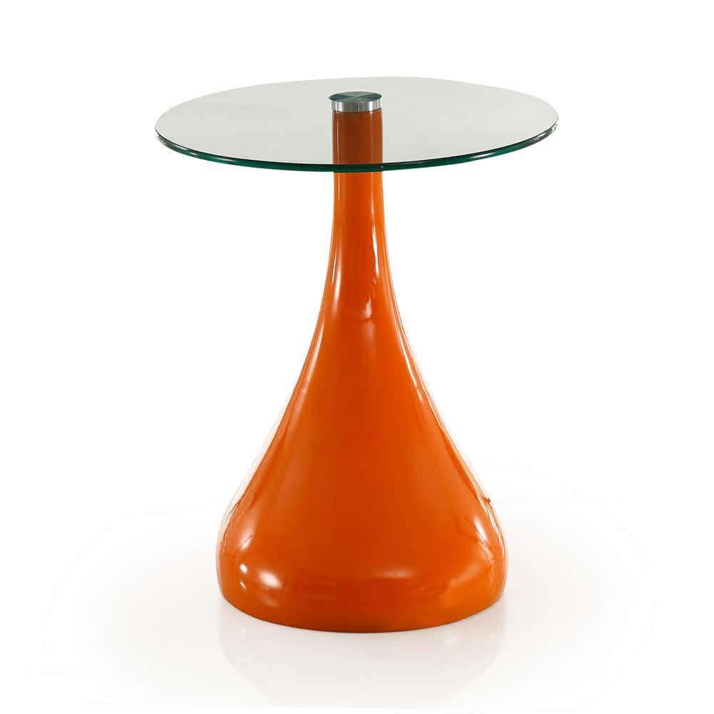 Tiny Orange Glass Top Round Accent Table