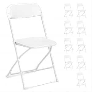 White Steel Frame Plastic Seat Folding Chairs (Set of 10)