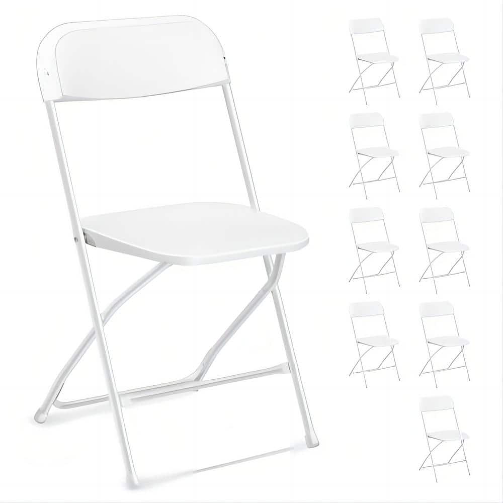 10 Pack White Plastic Folding Utility Chairs with Metal Frame