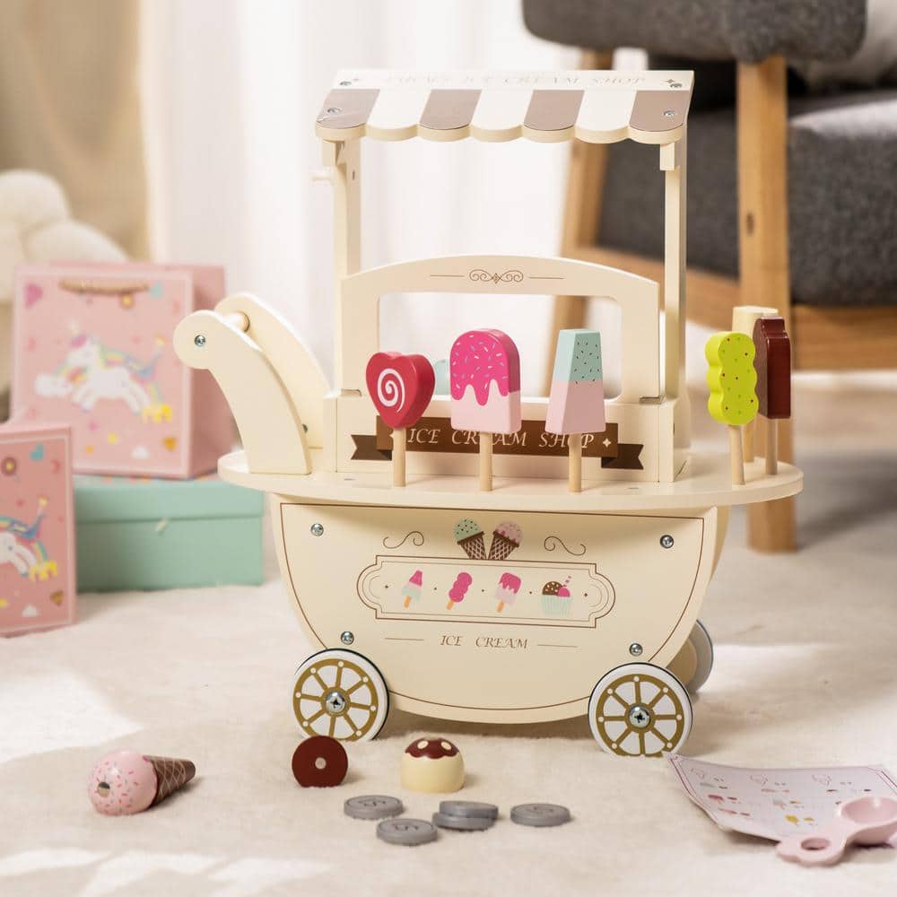Buy Wood Ice Cream Cart Toy Playset for Toddlers, Gift for Boys Girls