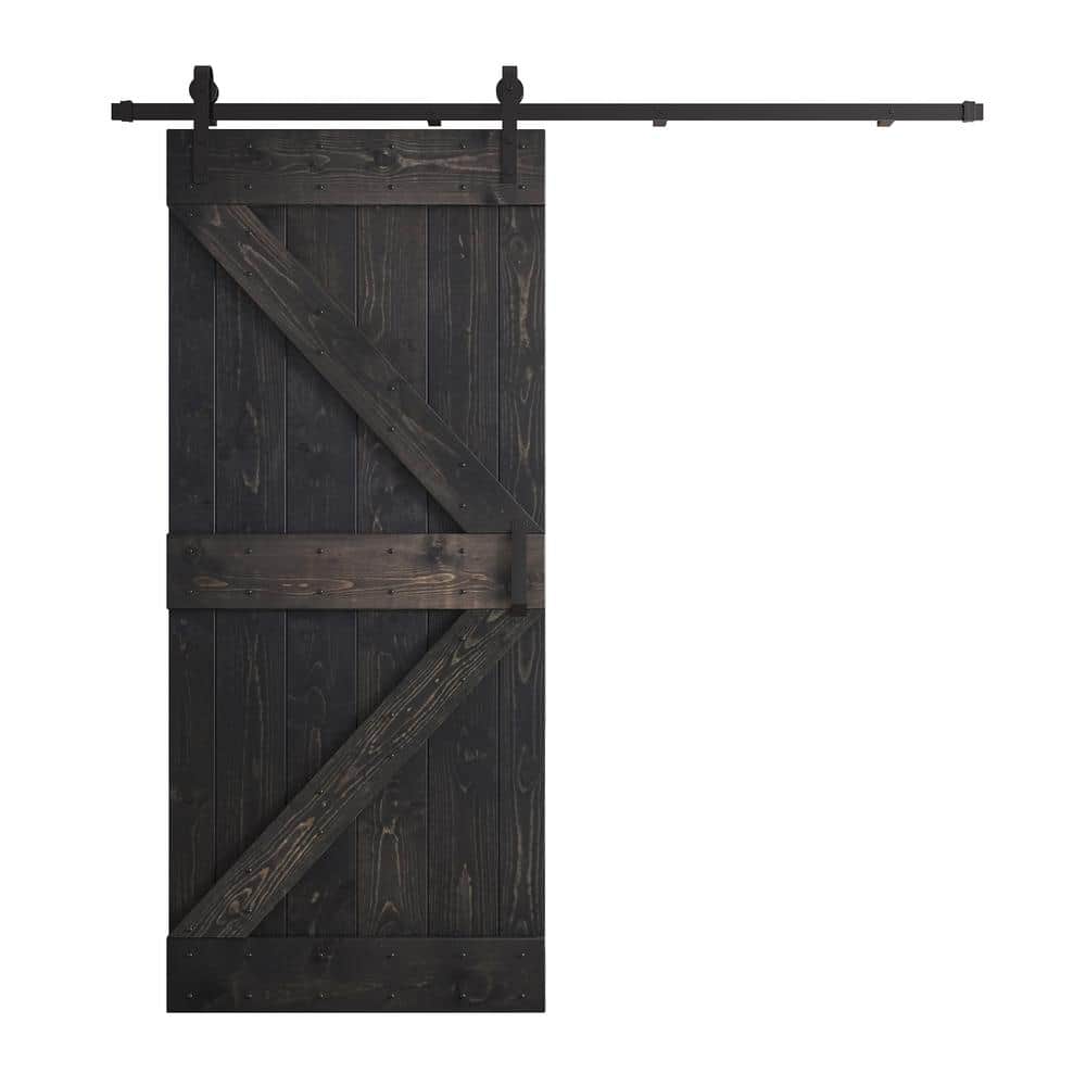 Ebony 36" x 84" Knotty Pine Wood Sliding Barn Door with Metal Hardware Kit