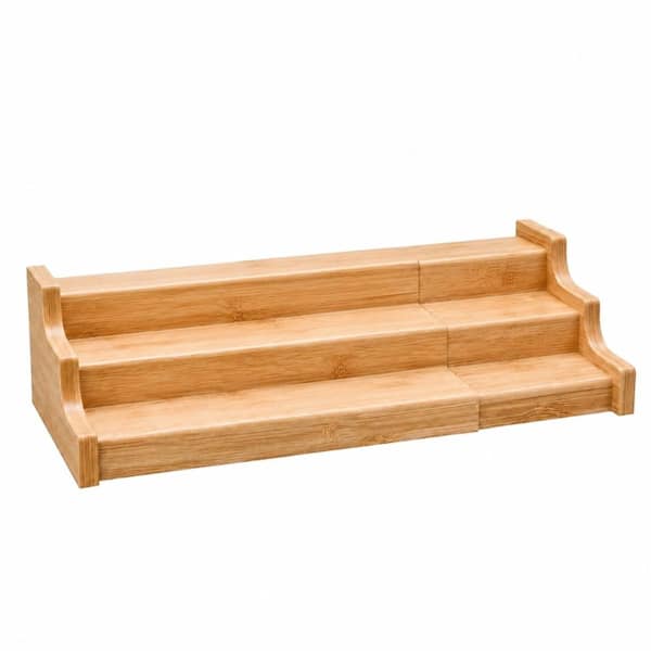 3 Tier Adjustable Bamboo Spice Rack Organizer with Expandable Width 7.7 x 22.2 x 4.3 in for Kitchen Use