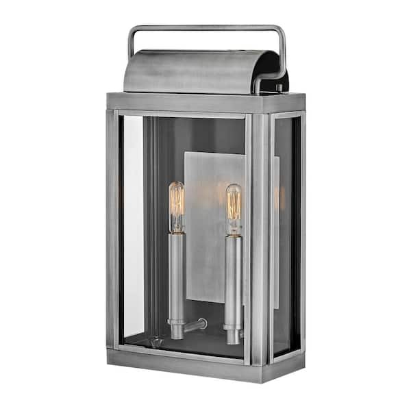 HINKLEY Sag Harbor 2-Light Antique Brushed Aluminum Hardwired Outdoor Wall Lantern Sconce