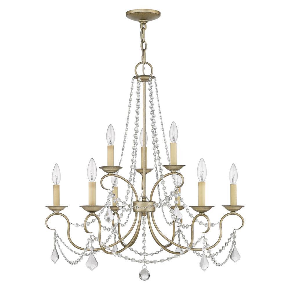 Antique Silver Leaf 9-Light Faux Crystal Chandelier