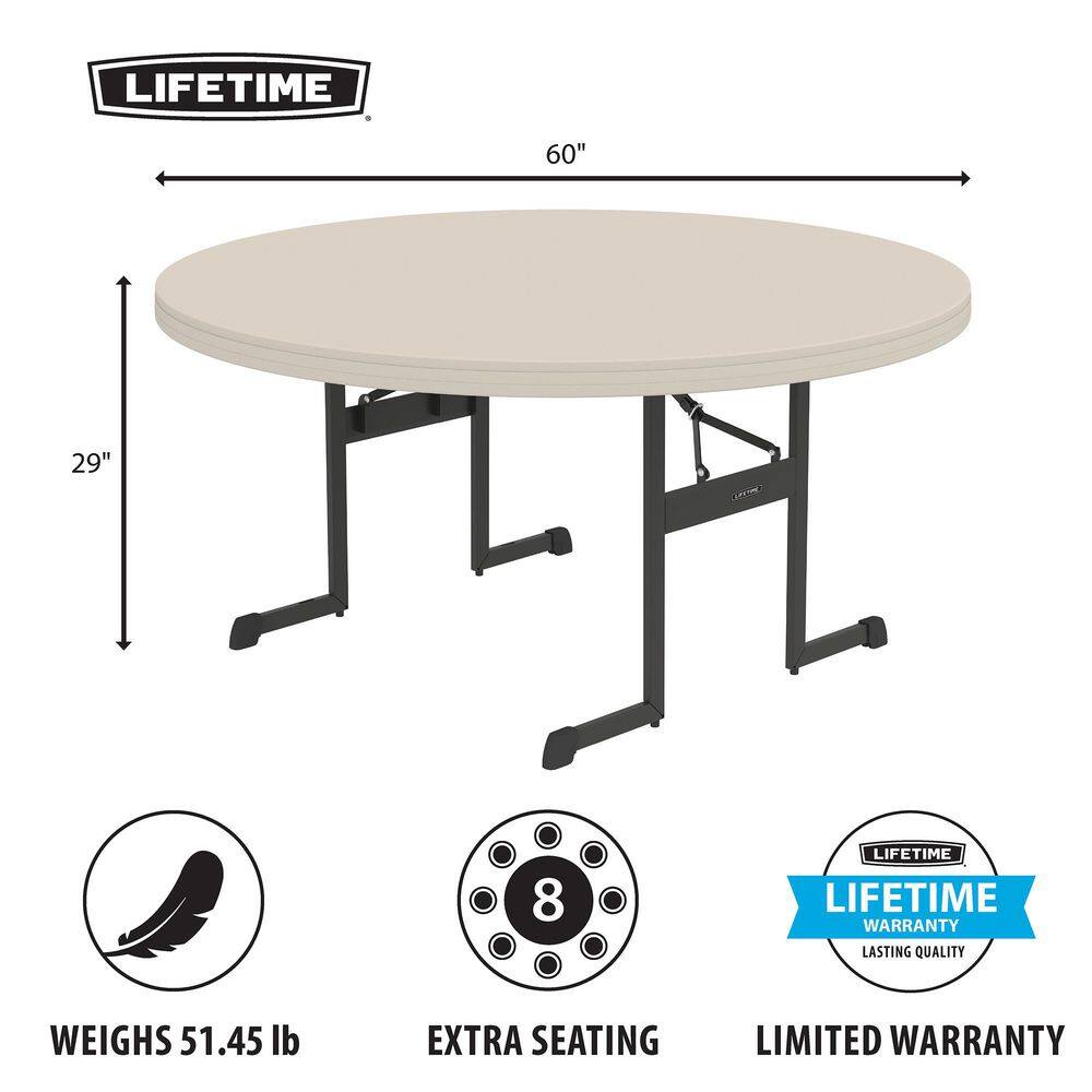 Lifetime 60 Inch Round Folding Banquet Table in Almond