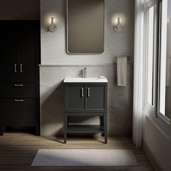 Winnow 24 in. Single Sink Freestanding Slate Grey Bath Vanity with White Quartz Top Assembled