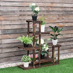 38 in. Indoor/Outdoor Brown Wooden Plant Stand (6-tiered)