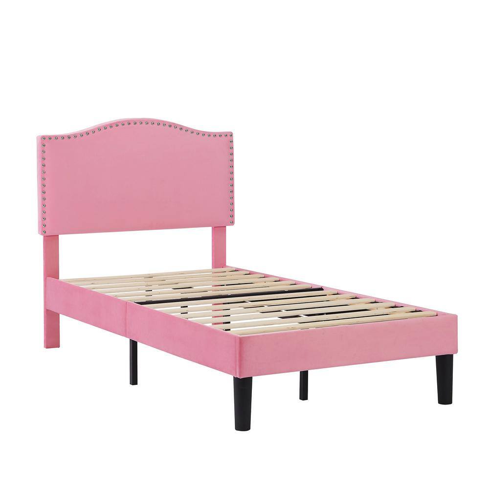 VECELO Platform Bed Frame Pink Metal Frame Twin Platform Bed with ...