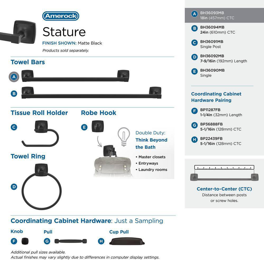 Matte Black 18-Inch Wall Mounted Towel Bar