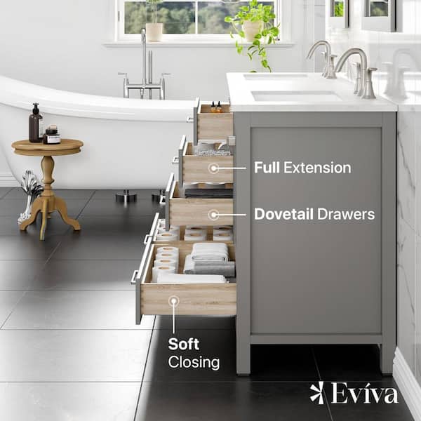 Eviva Aberdeen 78 in. Double Sink Gray Bath Vanity with White