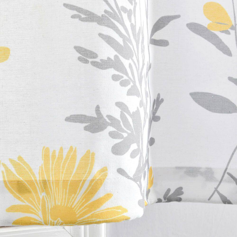 Aprile Yellow and Gray Floral Cotton Blend Kitchen Window Tiers