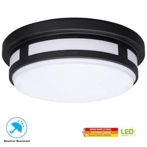 11 in. Round Black Indoor Outdoor LED Flush Mount Ceiling Light Adjustable CCT 830 Lumens Wet Rated Front or Side Door