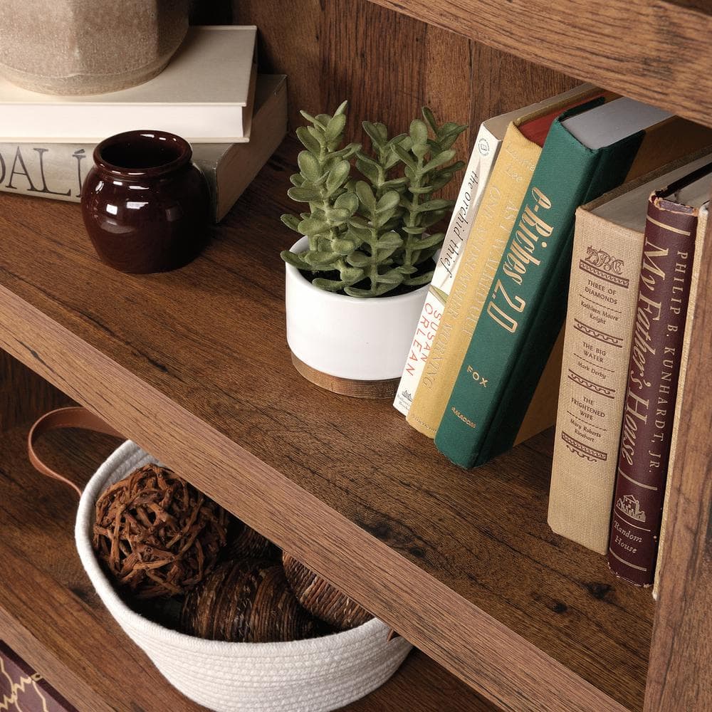 Vintage Oak Adjustable 5-Shelf Wooden Bookcase