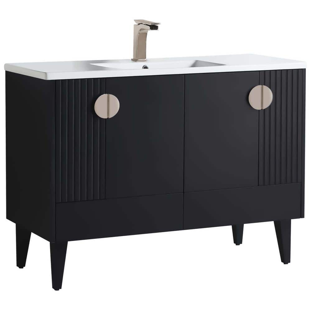 Venezian 48 in. W x 18.11 in. D x 33 in. H Bathroom Vanity Side Cabinet in Black Matte with White Ceramic Top price history on PriceWatchPro