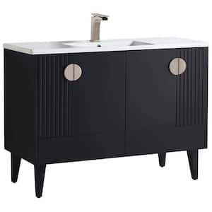 Venezian 48 in. W x 18.11 in. D x 33 in. H Bathroom Vanity Side Cabinet in Black Matte with White Ceramic Top