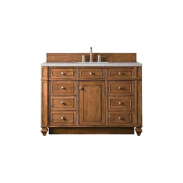 James Martin Vanities Bristol 48 in. W x 23.5 in. D x 34 in. H Bathroom Vanity in Saddle Brown with Eternal Serena Quartz Top