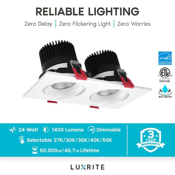 LUXRITE 7 in. Canless Head Adjustable LED Recessed Lights 24W 5