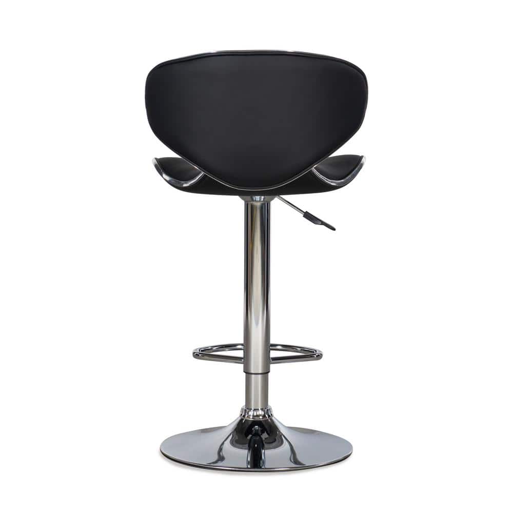 Adjustable Swivel Bar Stool in Black Faux Leather and Chrome