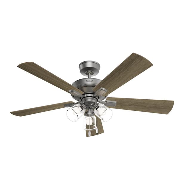 Hunter Crestfield 52 in. Indoor Matte Silver Ceiling Fan with Light Kit Included