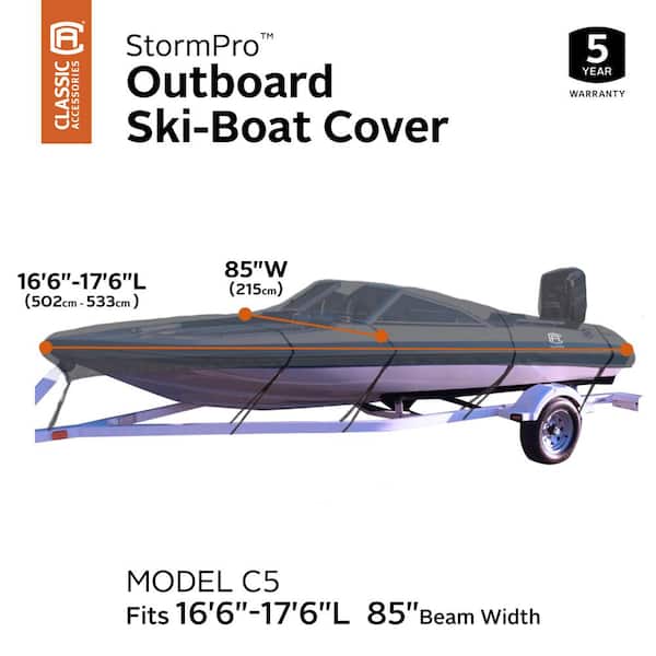 Classic Accessories StormPro Charcoal Outboard Ski-Boat Cover Fits