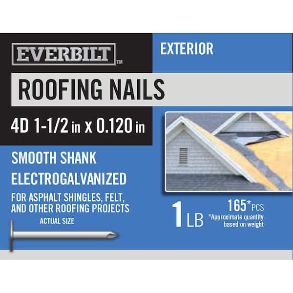 Everbilt 4D 1-1/2 in. Roofing Nails Electro-Galvanized 1 lb (Approximately 165 Pieces)