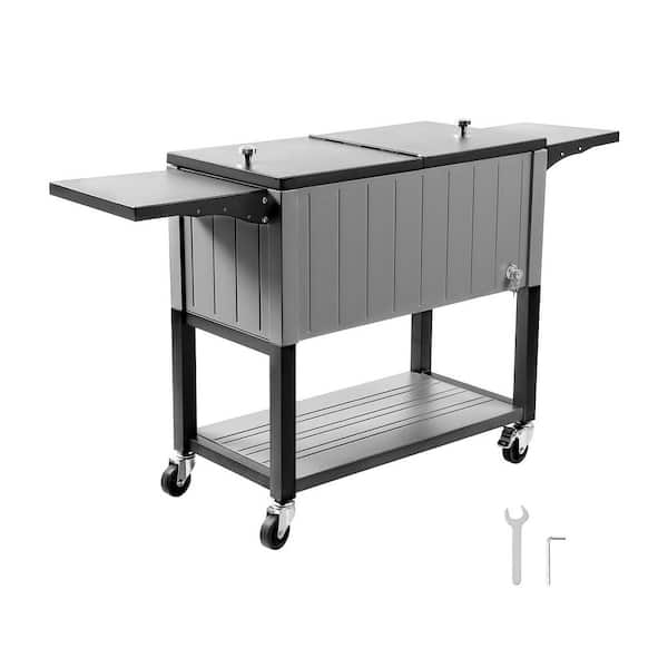 80 qt. Rolling Ice Chest, Holds up to 50-Bottles / 110-Cans, Portable Patio Party Bar Drink Cooler Cart, Bottom Shelf