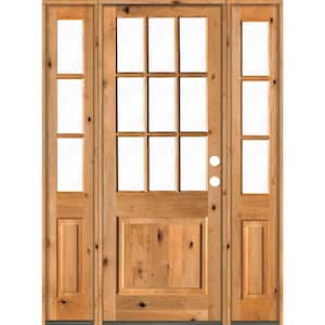 64 in. x 96 in. Rustic Knotty Alder Clear 9-Lite clear stain Wood Left Hand Inswing Single Prehung Front Door/Sidelites