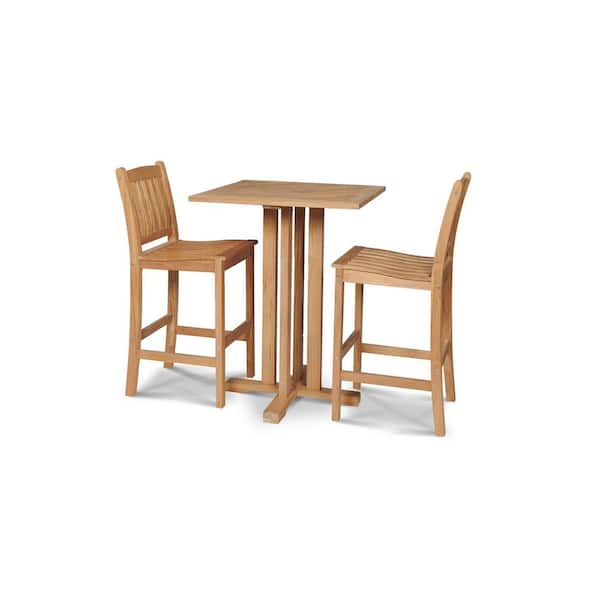 Unbranded Michele 3-Piece Teak Square Bar Height Outdoor Dining Set