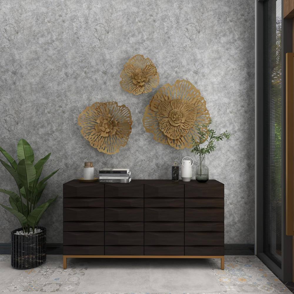 Gold Metal Floral 3D Wall Sculpture Set