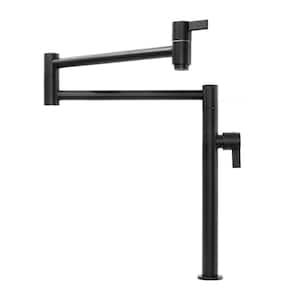 Deck Mounted Pot Filler Kitchen Faucet with Double Joint Swing Arm in Solid Brass Matte Black